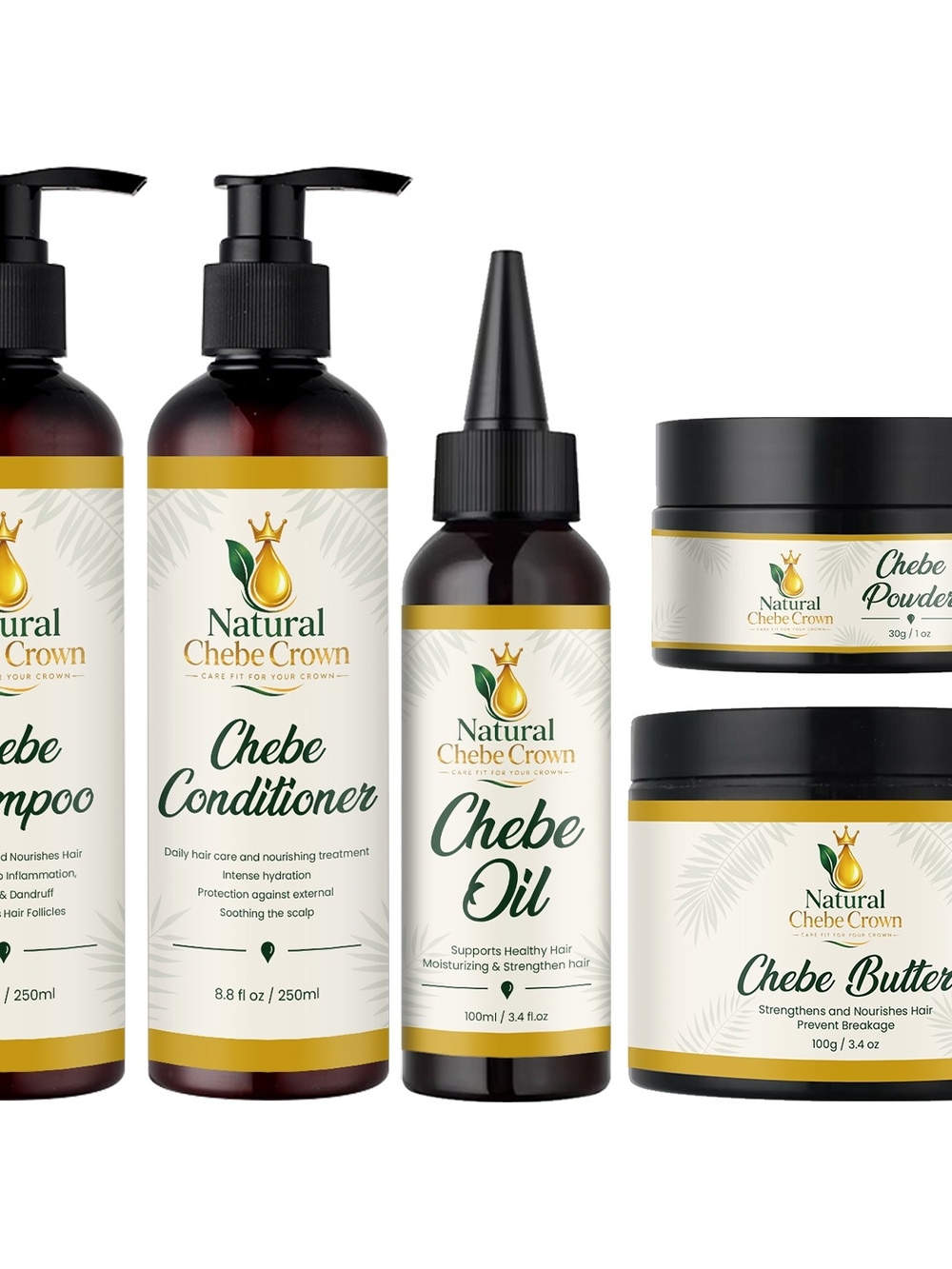 Natural Chebe Crown Chebe Hair Care Set - Gold, Green, White